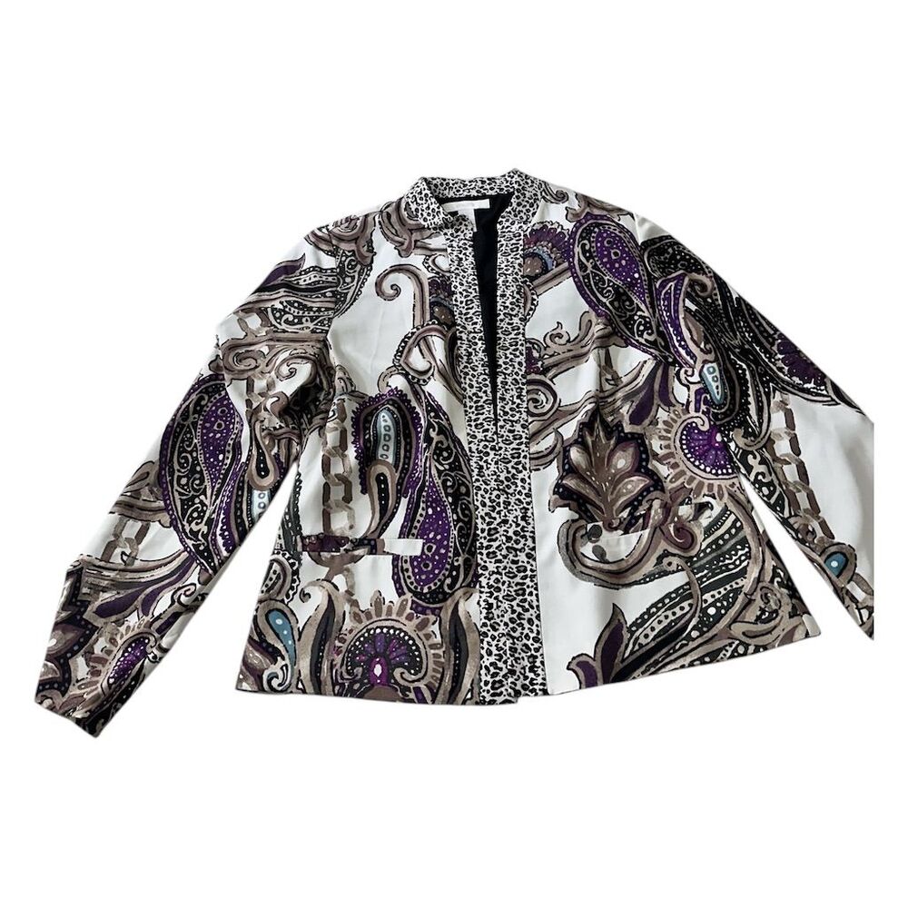 Chico's Women's Paisley Print Jacket Purple Size 0 Long Sleeve Shoulder … - Picture 6 of 14